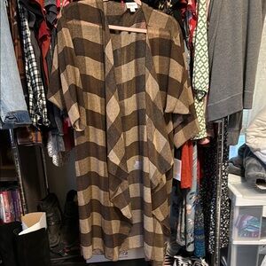 LuLaRoe Shirley Brown and Tan Checkered Kimono  NWT